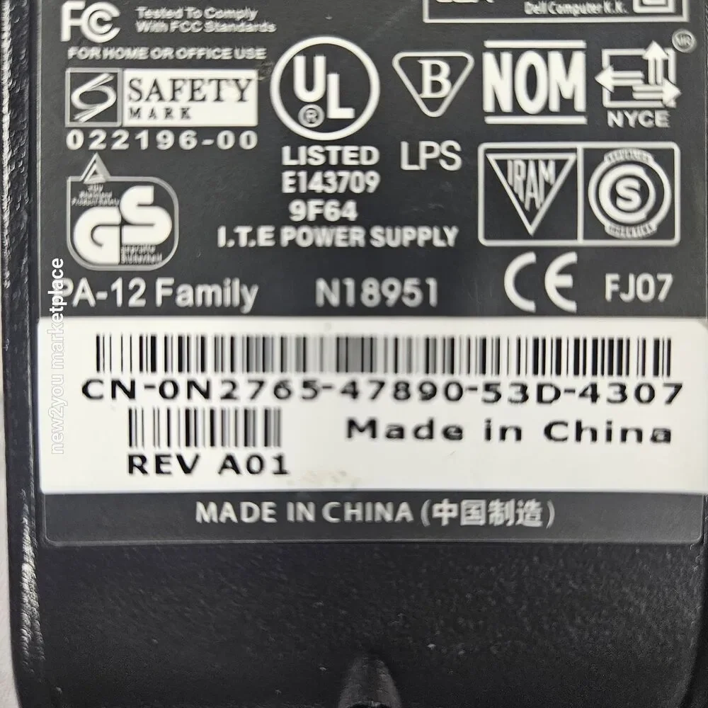 Genuine Dell AC Adapter For Inspiron 6000 6400 8500 8600 Laptop Charger 65W -AC